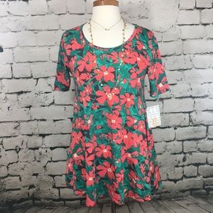 LULAROE Tropical Floral Perfect T Green Coral XS